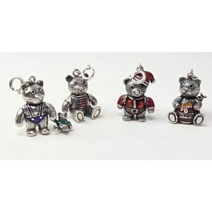 Sterling 925 Bearables Enamel Articulated Teddy Bears Charms 4 PC VTG LT QVC 35g